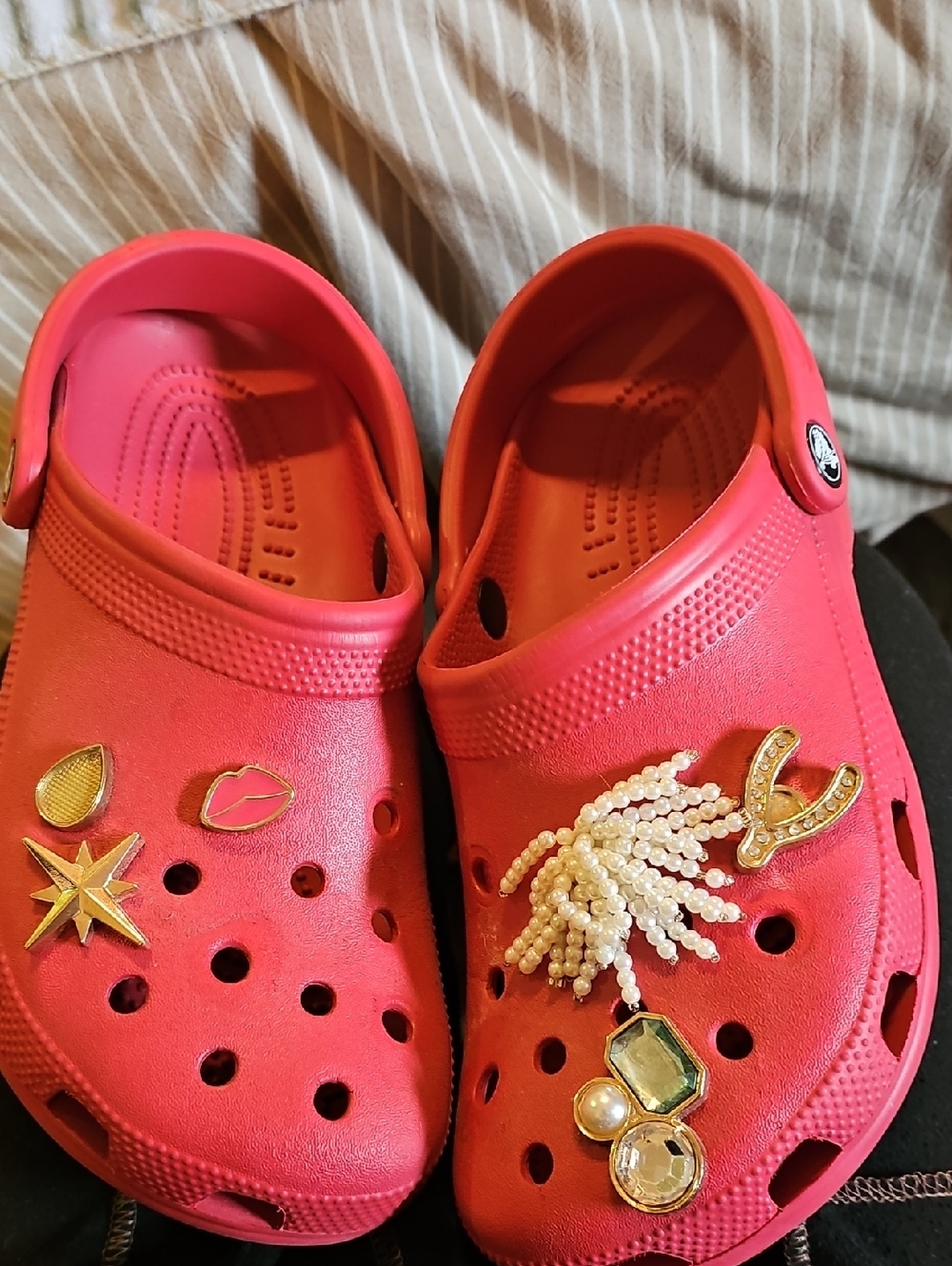 Crocs Red Clogs with Charms Women 9 Men 7